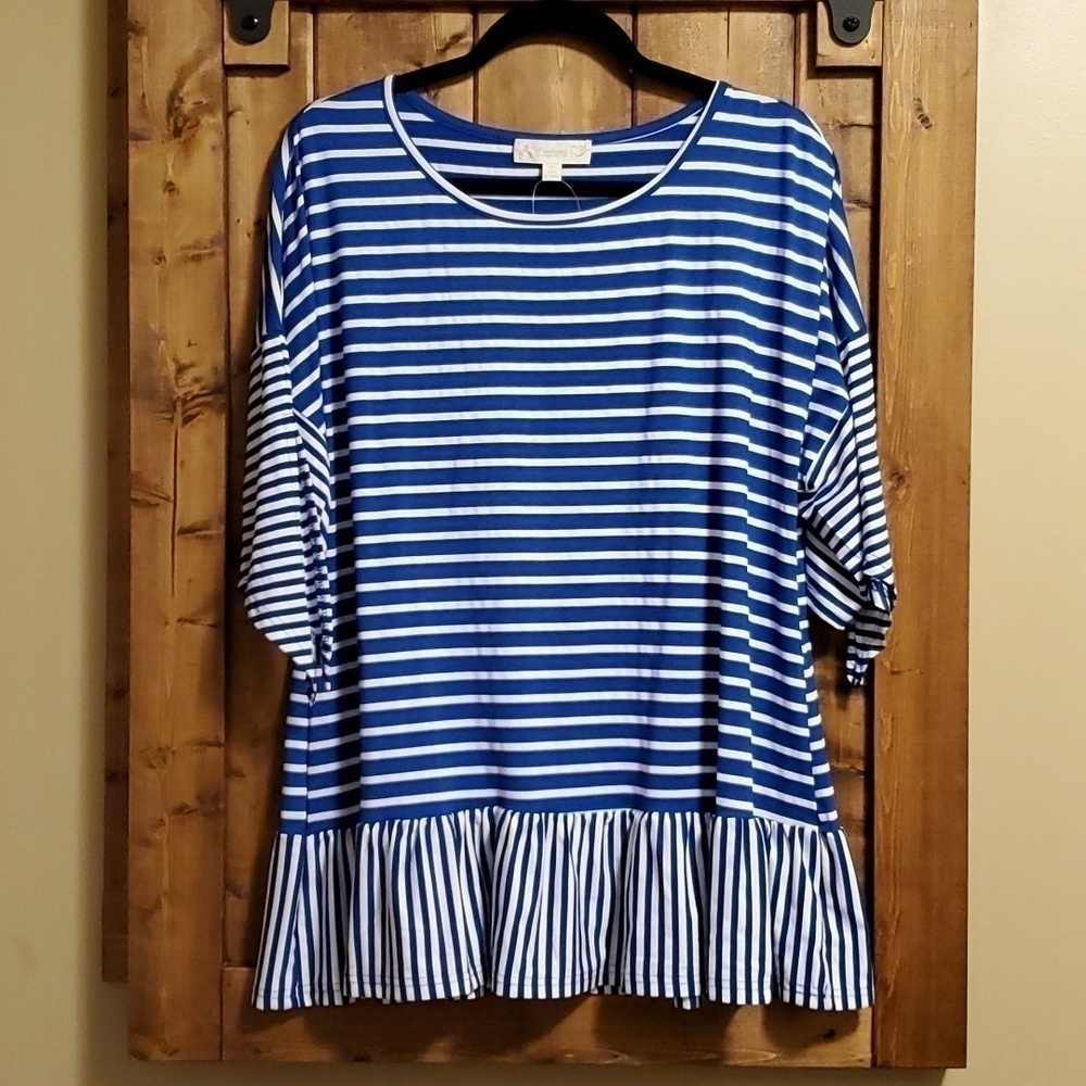 SUZANNE Betro Stripe Ruffled Hem Tunic M